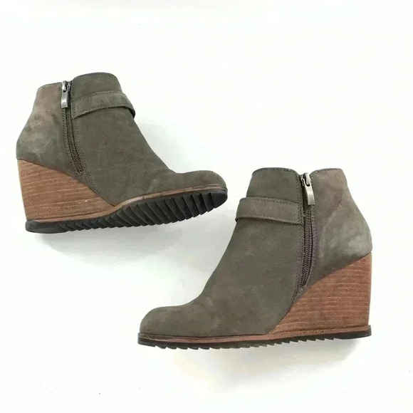 Caslon womens booties size 38 gray suede pull on belted wedge boots - Picture 10 of 14